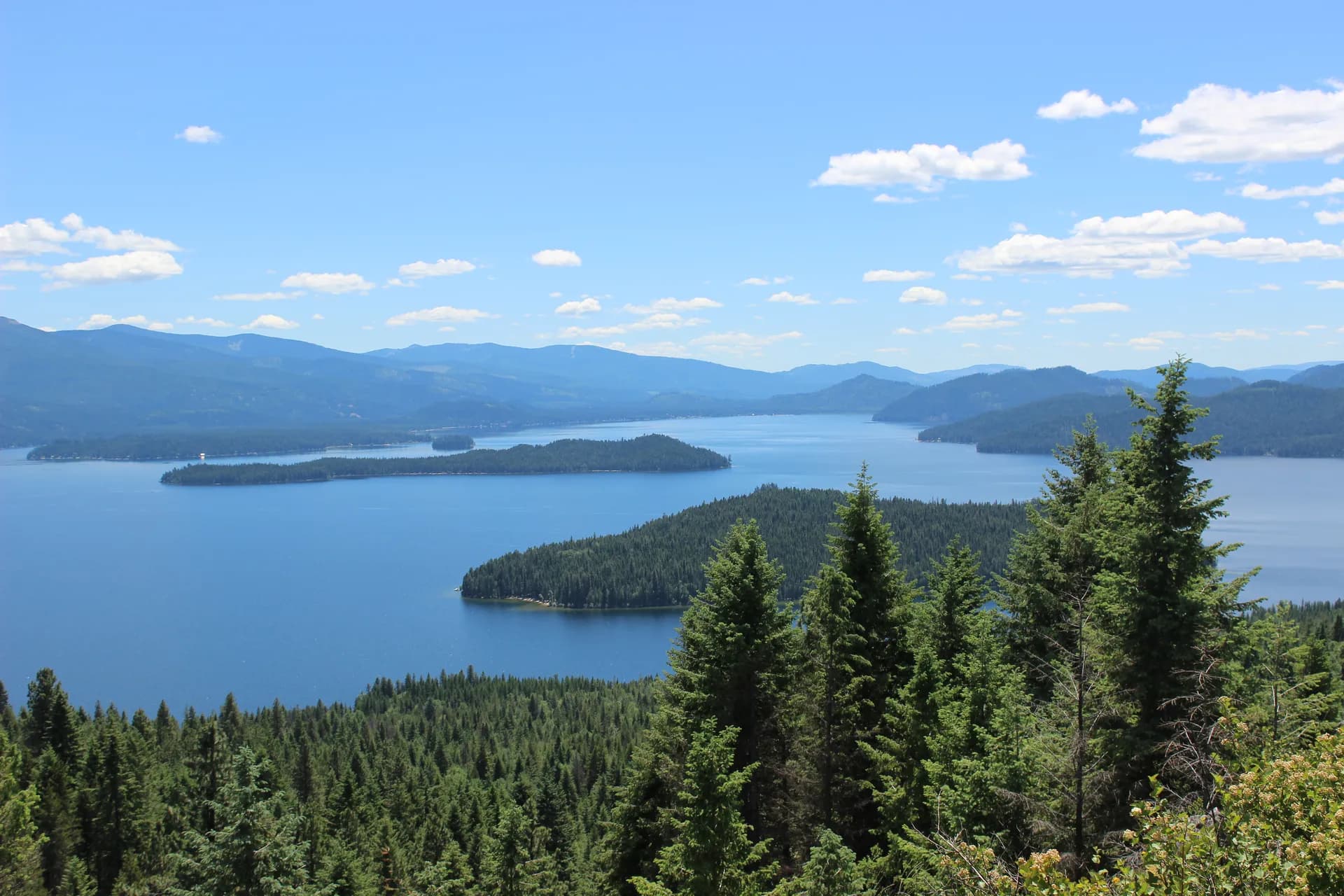 Mountain lakes and forested ridgelines of the Idaho Panhandle in the Coeur d'Alene National Forest area, Idaho