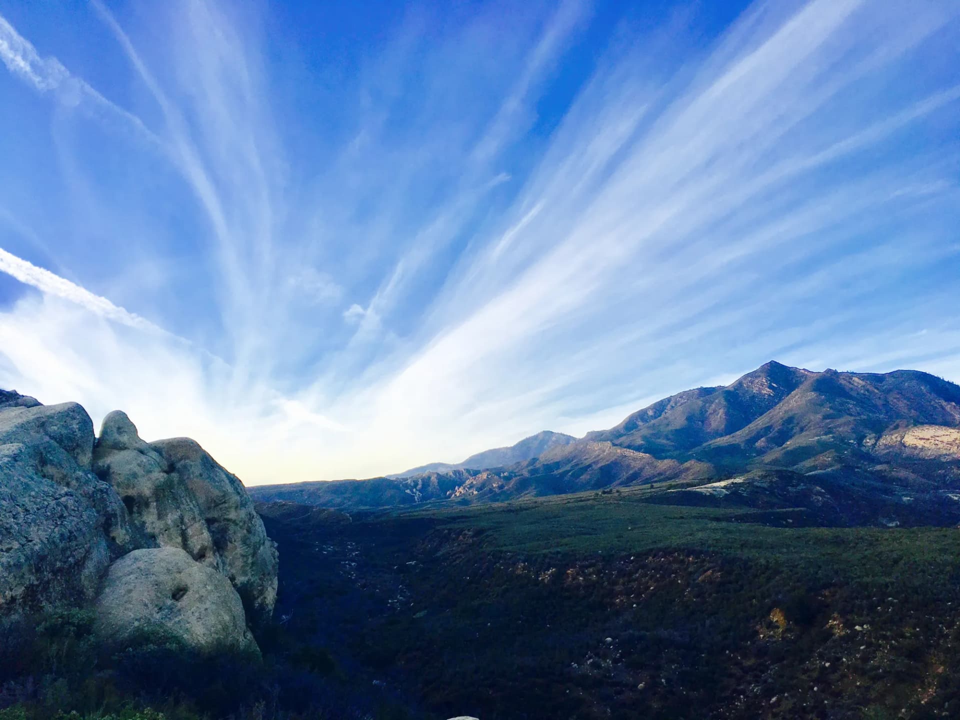 Chaparral-covered ridgelines and rugged mountains just north of Ojai, Los Padres National Forest, California