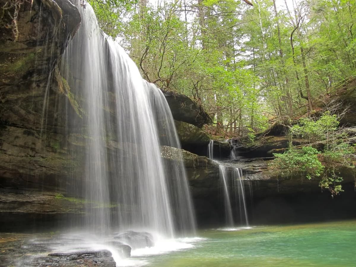 Upper Caney Falls waterfall cascade in William B. Bankhead National Forest, Alabama