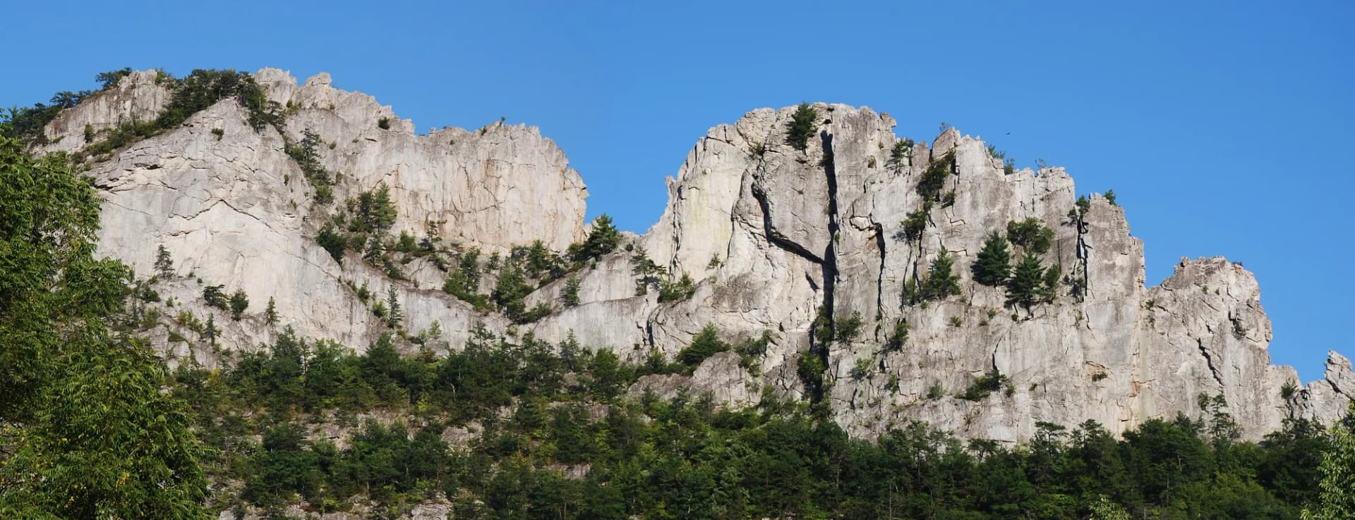 Seneca Rocks quartzite ridgeline rising above the Potomac Highlands valley, Monongahela National Forest, West Virginia