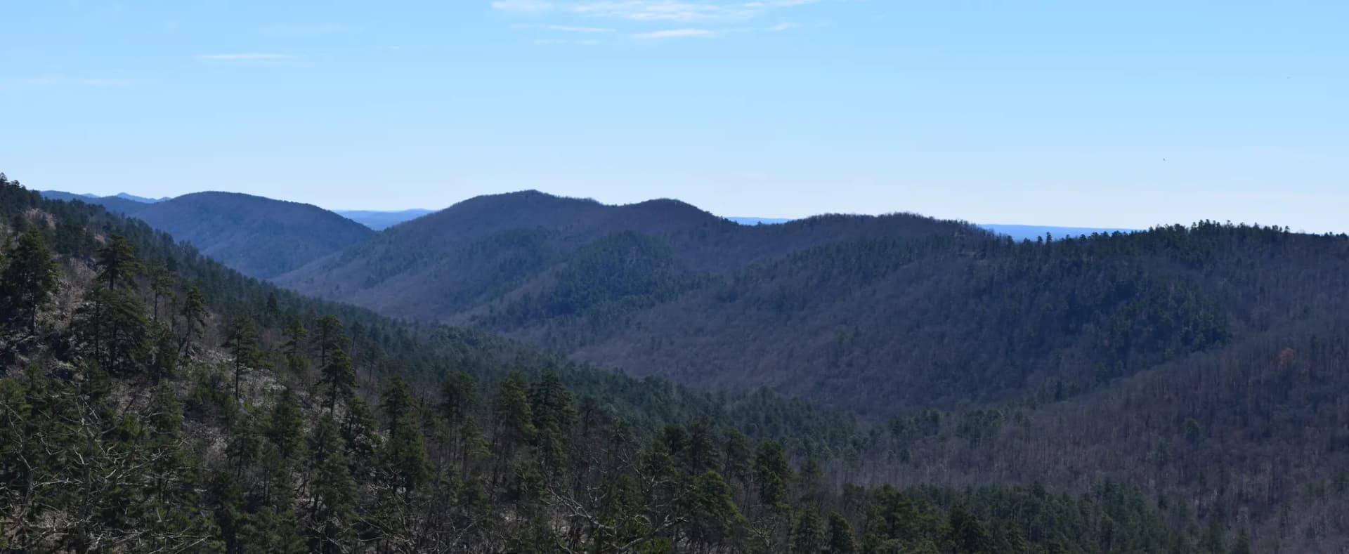 Panoramic view from Eagle Rock Vista across forested ridges of the Ouachita Mountains, Ouachita National Forest, Arkansas