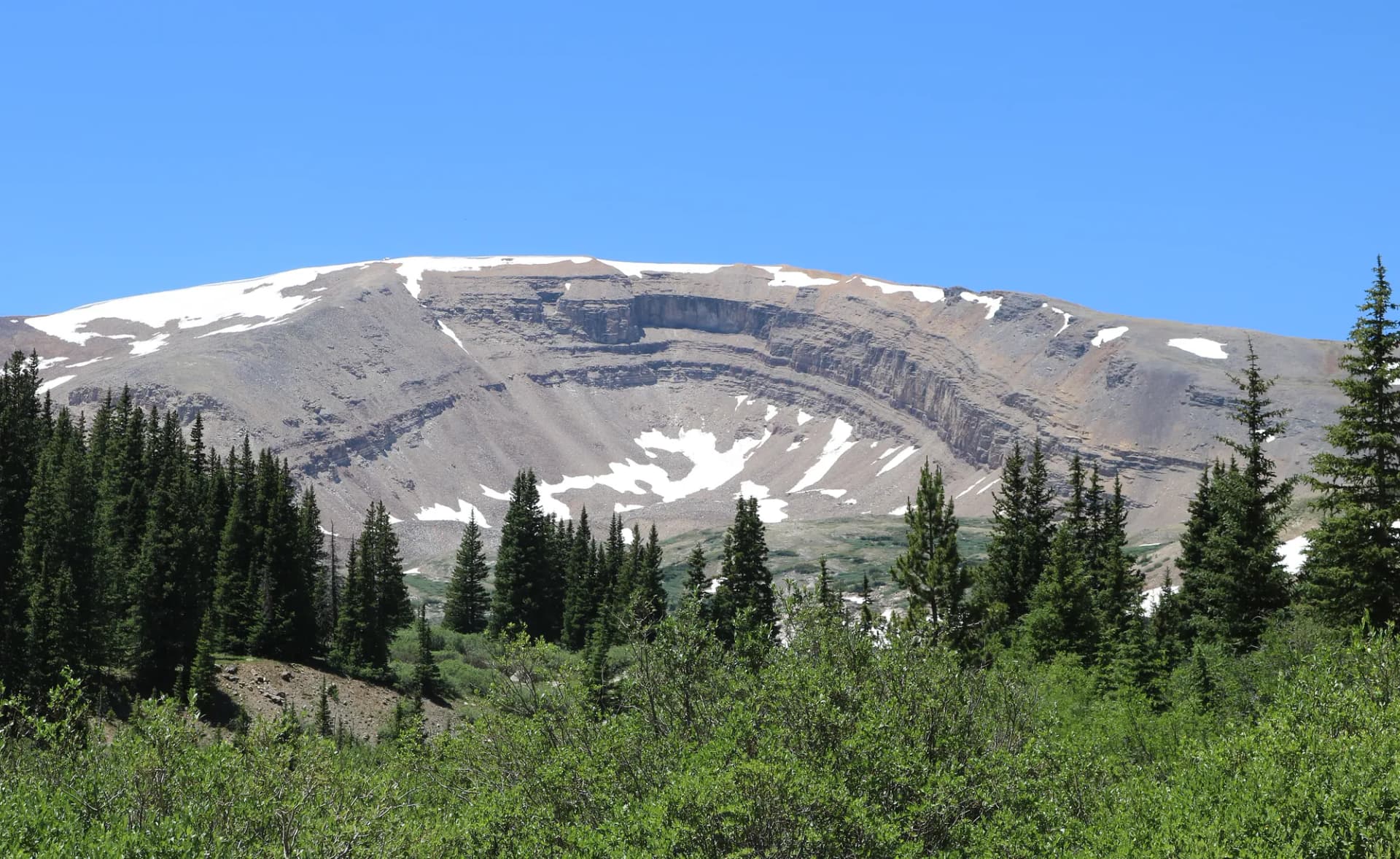 Horseshoe Mountain with a prominent glacial cirque spanning Pike and San Isabel National Forests, Colorado