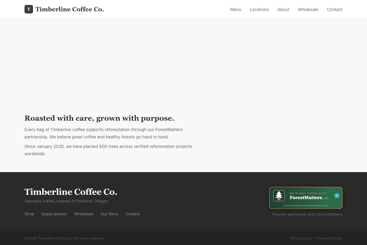ForestMatters partner badge embedded in a business website footer
