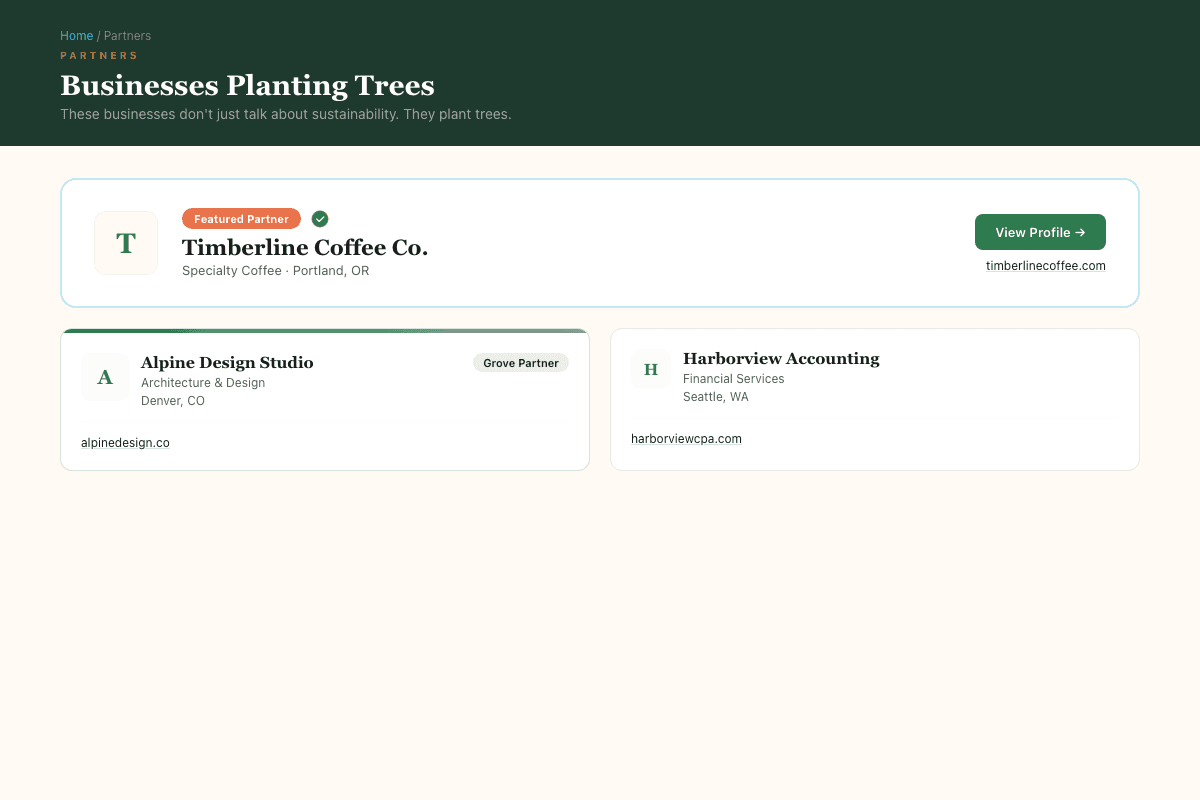 ForestMatters partner directory showing multiple business listings