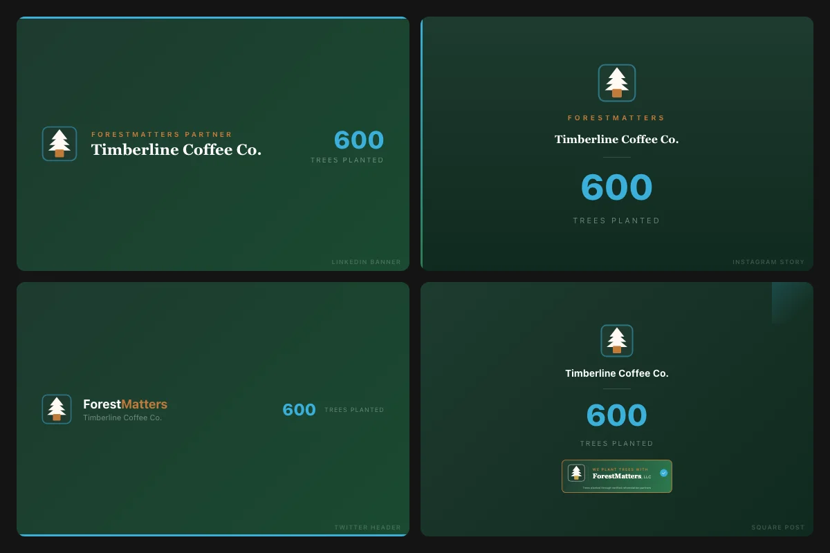 ForestMatters social media asset pack showing LinkedIn, Instagram, Twitter, and square post templates